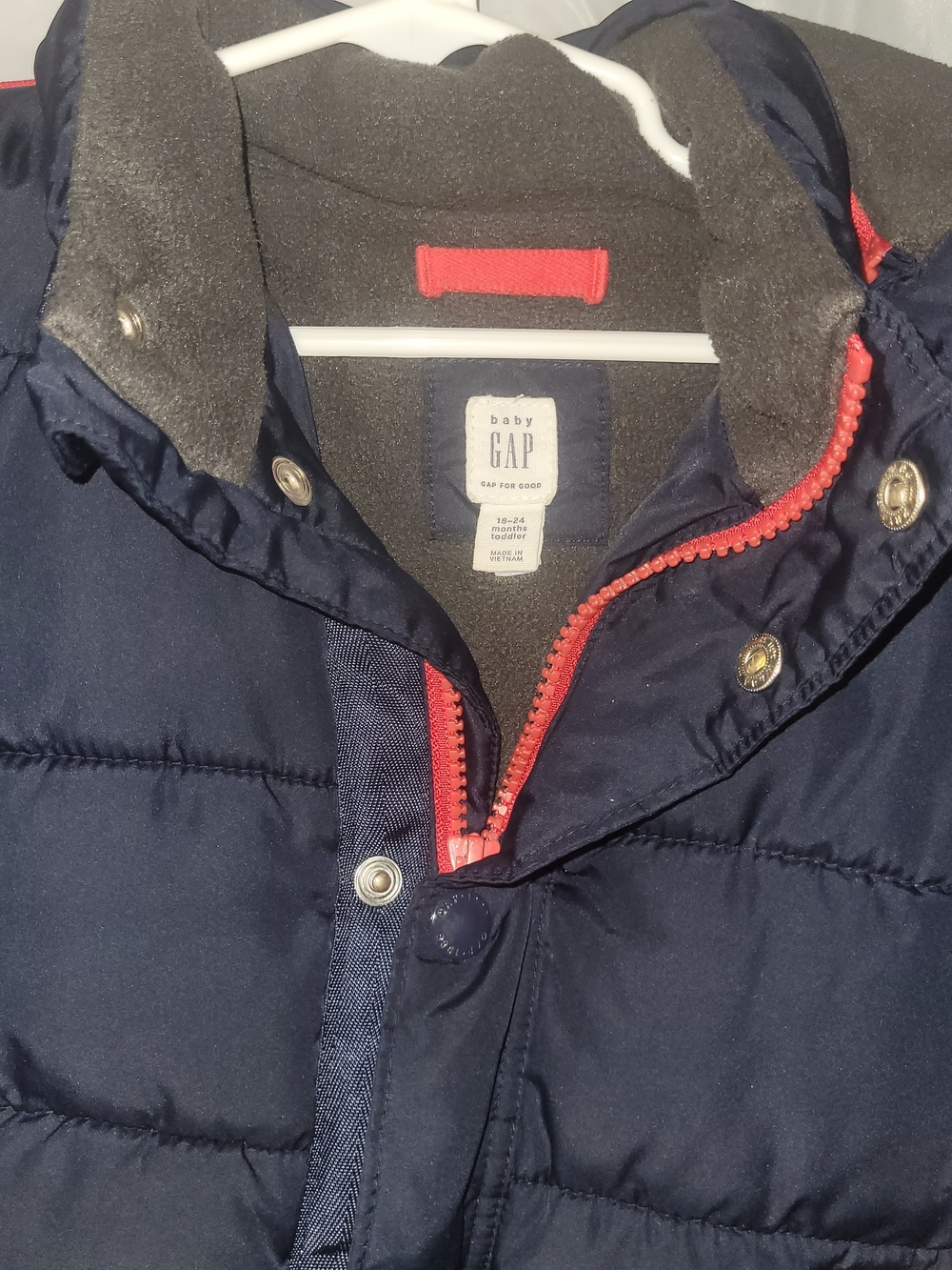 GAP Baby Navy Puffer Jacket with Coral Zipper Trim